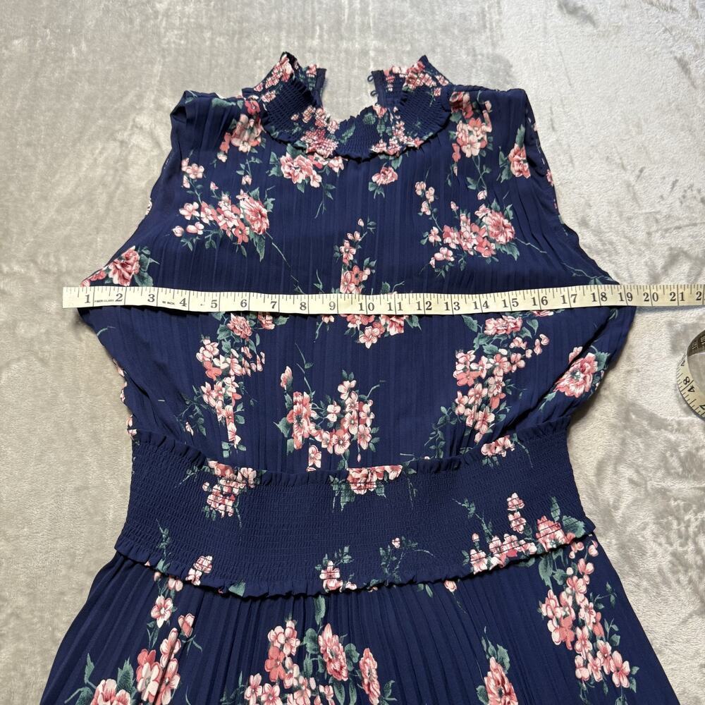 Nanette Lepore Cocktail Dress Navy Pink Floral Pleated Smocked Waist Size 12 - Picture 6 of 9